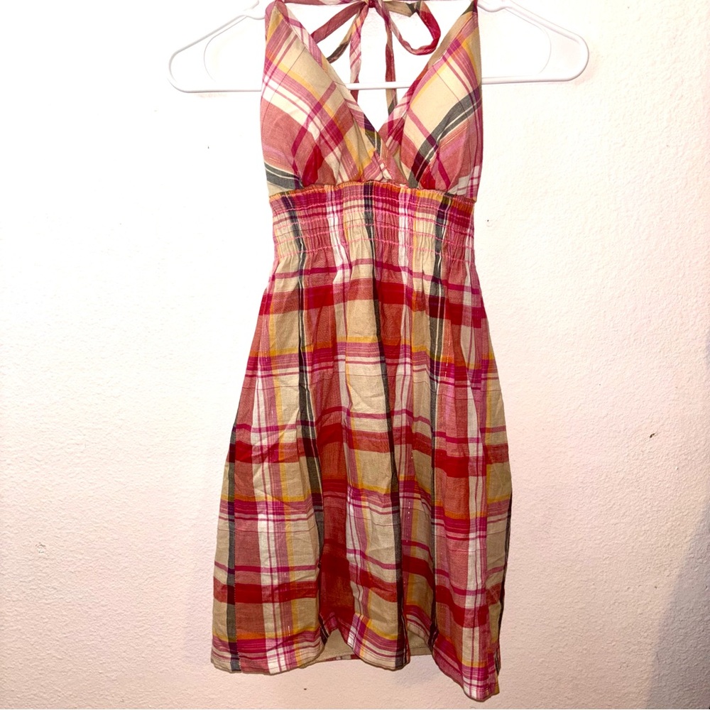 Tilly's Red Plaid Dress, Halter Straps, Mini Dress - Picture 3 of 12